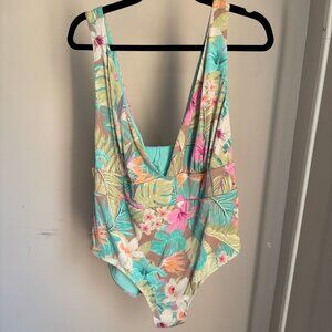 3X Coastal Waves Tropical Floral One-Piece Swimsuit